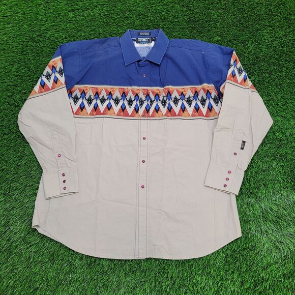 Vintage Panhandle-Slim Button Shirt XL 25x31 Beige Cowboy Tribal - Picture 1 of 15